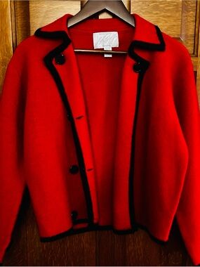 Vintage Lord & Taylor Petites 100% Wool Red Black Jacket PS